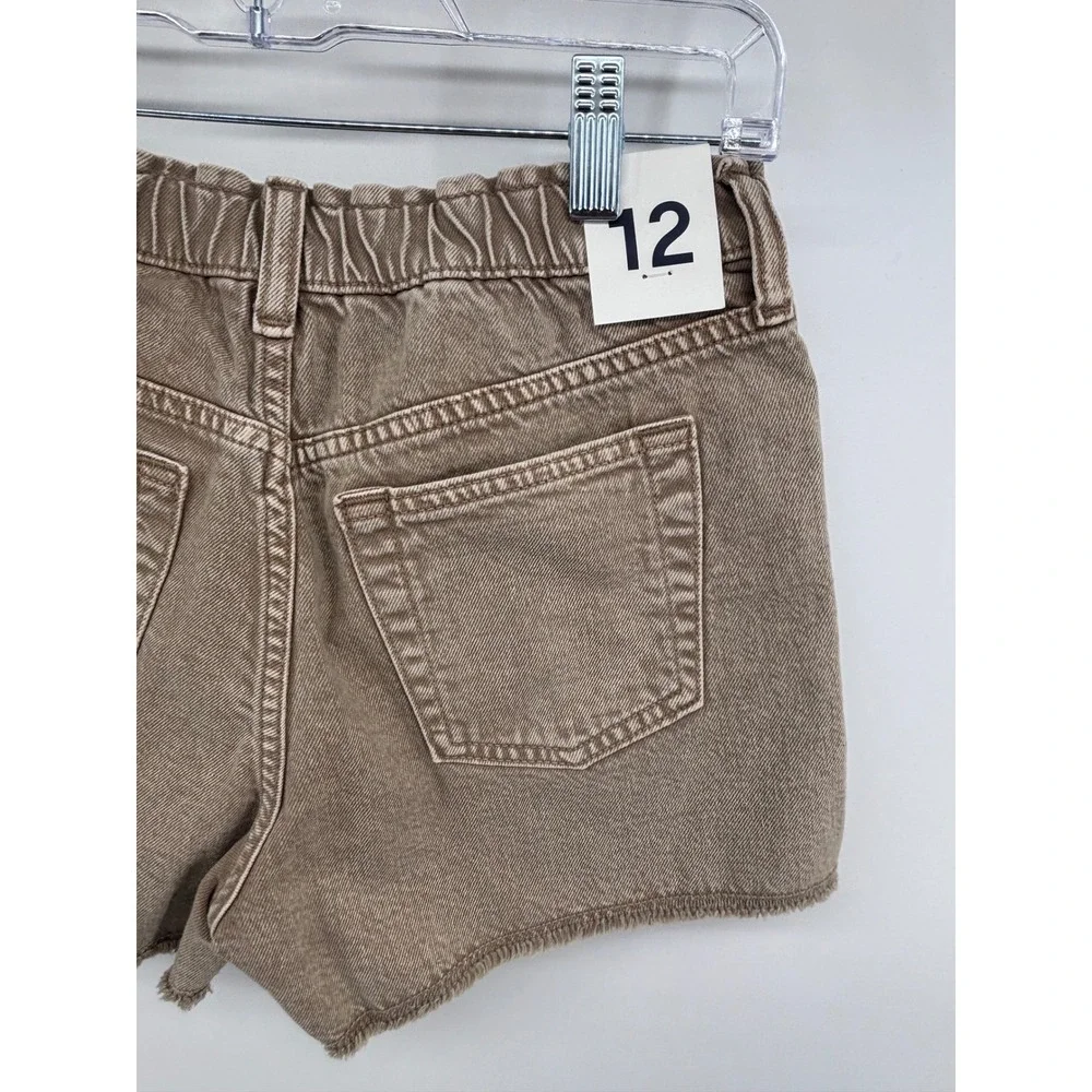 GAP Girls Girlfriend High Rise Shorty Shorts Brown Raw Hem Size 12‎